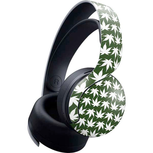 Marijuana Leaf White Pattern PlayStation PS5 Skins